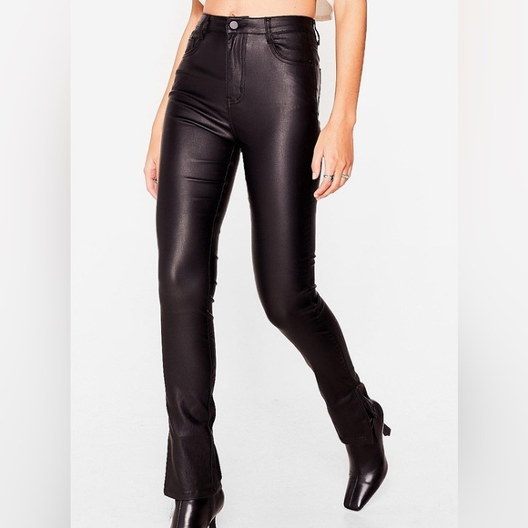 Nasty Gal Pants - NASTY GAL Black Coated High Waist Pants